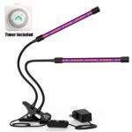 Grow Light 20W 40 LEDs 3 Spectrums by GreenLaren, Dual Head Plant Light for Indoor Plant, Grow Lamps with 24H Mechanical Outlet Timer and 360°Flexible Gooseneck Arm