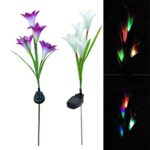 Flower Shaped Solar Lights, 2 Pack Smart Solar Lily Flower with 8 LED Color Changing Solar Silk Artificial Flowers Stake Lights for Outdoor Garden, Patio, Backyard Decoration