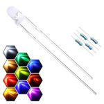 EDGELEC 200pcs 10 Colors x 20pcs 3mm LED Light Emitting Diode Assorted Kit 29mm Feet Clear Round Lamp White Red Blue Green Yellow Purple/UV Ultra Bright LEDs Bulb +300pcs Resistors For DC 6-12V Lights