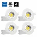 4Pack 3 inch Dimmable Gimbal Recessed LED Downlight 8W (65W Equiv.) No Can Needed, IC Rated, ENERGY STAR 5000K Daylight White 750lm Adjustable LED Retrofit Lighting Fixture