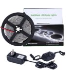 JUNWEN Waterproof LED Strip Lights Kit 16.4ft/5m Flexible Ribbon Lights 6000K Daylights LED Tap 300 Units SMD 2835 Rope Lights 12V Power Supply for Home Kitchen Bar Clubs(Daylight White)