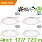 Hykolity 12W 4 inch LED Slim Recessed Ceiling Light, Low Profile Downlight with Juction Box Dimmable, 720lm CRI90, 4000K Neutral White, ETL& Energy Star Listed 4 Pack