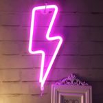 Lightning Bolt Neon Signs,Creative LED Lightning Decor Light Neon Sign,Wall Decor for Chistmas,Birthday Party,Kids Room, Living Room, Wedding Party Decor (Purple Pink)