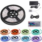 16.4ft LED Flexible Light Strip,12V DC Waterproof Flexible Light Strips, RGB 300 LEDs SMD 5050 Light Strip Kit with 44Key Remote Controller,Power Supply for Kitchen Bedroom Car Party