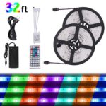 SUNNEST Remote Controlled LED Strip Kit, 2 x 16.4FT 300LEDs SMD5050 RGB Strip Light, Waterproof Rope Light with 44-Key IR Controller + 12V Power Supply for Home Garden Decoration