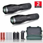 JIA LE Tactical Flashlight Super Bright Led T6 Cree Flashlights 1000 Lumens with 2 Rechargeable 18650 Lithium Ion Batteries and Charger Water Resistant, Ideal For Camping Emergency, 2 Piece