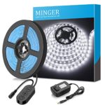 MINGER Dimmable LED Light Strip Kit, LED Tape Light, 6000K Daylight White, 300 SMD 2835 LEDs, 16.4FT/5M Non-Waterproof LED Ribbon, Under Cabinet Lighting Strips for Home, DC 12V UL Listed