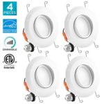 Luxrite 5/6 Inch Gimbal LED Recessed Light, 15W, 3000K Soft White, Dimmable LED Downlight, 1010 Lumens, Energy Star & ETL Listed, CRI 90, Damp Location – Adjustable Recessed Lighting (4 Pack)