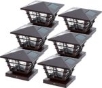 GreenLighting 5×5 Solar Post Cap Light with 4×4 Base Adapter (Brown, 6 Pack)