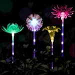 YUNLIGHTS 4pcs Solar Garden Lights Outdoor Garden Stake Lights Multi-Color Changing LED Solar Lights with Purple LED Light Stake for Garden Patio Backyard Decoration (Lotus,Dandelion,Lily,Sunflower)