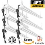 AntLux Linkable 4FT LED Shop Lights for Garage, 40W 4800 Lumens, 5000K, 4 Foot Ceiling Lighting Fixtures, Fluorescent Light Replacement for Workshop Basement, Plug in with ON/Off Pull Chain, 6 Pack
