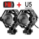 LED Motorcycle Light U5 LED Headlight Fog Lamp Spotlight DRL Daytime Driving Lights Strobe Fashlight with ON/OFF Switch Toggle 125W (pack of 2)