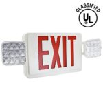 TORCHSTAR ALL LED Dual/Single Face Combo EXIT Sign and Emergency Light – Red Letter w/Dual Square Head Lights and Rechargeable Battery Backup – US Standard Double Face Lighted EXIT Sign EL06