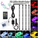 Interior Car Lights,Under Car LED Strip Lights 72 LED Multicolor RGB Music Atmosphere Neon Under Dash Lighting Kit with Sound Active and Wireless Remote Control, Included Car Charger(DC 12V- 72 LEDs)