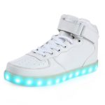 Boys Girls High Top Light Up Shoes Kids Comfortable Fashion Sneakers with LED Lights Grow Up Sole Bottom, White