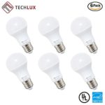 TECHLUX A19 LED Light Bulbs 60 Watt Equivalent (9W), 5000K Daylight, E26 Medium Screw Base, CRI＞80, UL Listed, ENERGY STAR, Pack of 6