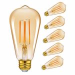 Emotionlite Dimmable E26 Vintage Edison LED Light Bulbs, Amber Yellowish, 60W Equivalent, 6W, 600LM, E26 Medium Base, 2200K, UL Listed, 6 Pack