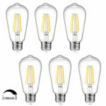 Dimmable Ascher Vintage LED Edison Bulbs, 6W, Equivalent 60W, 700lm, Warm White 2700K, ST58 Antique LED Filament Bulbs, E26 Medium Base, Clear Glass, Pack of 6