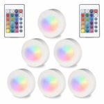 SOLLED Wireless LED Puck Lights, RGBW Color Changing Kitchen Under Cabinet Lighting with Remote Control, Battery Powered Multicolor Closet Lights, 6 Pack