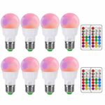 iLC RGB LED Light Bulb, Color Changing Light Bulb Dimmable 3W E26 Screw Base RGBW, Mood Light – Dual Memory – 12 Color Choices – Timing Infrared Remote Control Included (8 Pack)