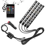 Car Interior Lights – SurLight 4pcs 36 LED DC 12V Multicolor Music Car LED Strip Light LED Under Dash Lighting Kit with Sound Active Function and Wireless Remote Control, Car Charger Included