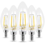 Ascher E12 LED Classic Candelabra Clear Light Bulb, 4W, Equivalent 40W, Warm White 2700K, Filament Clear Glass, Non-Dimmable, Pack of 5