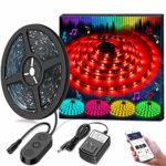 LED Strip Lights LED Tape Lights Sync to Music by APP Control, MINGER 16.4Ft/5M LED Light Strip Waterproof Flexible 5050 RGB Rope Light, 12V Strip Lighting for Bedroom Holiday Party, DC UL Listed