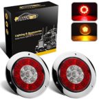 Partsam 4″ inch Round Truck Trailer Led Tail Stop Brake Lights Taillights Running Red and Amber Parking Turn Signal Lights, Sealed Dual Color Round Led Lights w/Miro-reflectors Flange Mount (2Pack)