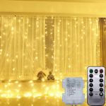 Anyren 3m 300 LED 8 Modes Curtain Lights with Remote Control Battery Box (Yellow)