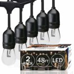 SUNTHIN 2-Pack 48ft LED String of Lights with 15 x E26 Sockets and Hanging Loops, 18 x 0.9 Watt S14 Bulbs (3 Spares) -Indoor/Outdoor String Lights, Commercial String Lights, Light Strings