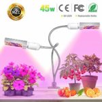 LED Plant Grow Light for Indoor Plants- 45W Upgraded Full Spectrum Replacement Plant Light with Double Switch – 360 Degree Dual Head Flexible Gooseneck Grow Lamps