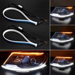2Pcs 24 Inches Flexible Dual Color White-Amber LED Strip Tube Lights 1200Lumen DRL Waterproof Paste Outside Directly for Car Replacement Switchback Headlight Decorative Lamp Kits and Turn Signal Light
