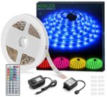 MINGER RGB LED Strip Lights, Non-waterproof 16.4ft SMD 5050 Rope Lighting Color Changing with RF Remote Controller & 12V Power Supply, Flexible LED Tape Lighting Strips for Home Kitchen Decoration