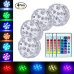 Submersible Led Lights Battery Operated Spot Lights With Remote Small Lamps Decorative Fish Bowl Light Remote Controlled Small Led Lights For Aquarium Vase Base Pond Wedding Halloween Party (4 Pack)