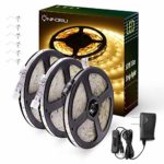 Onforu 50ft/15m Waterproof LED Strip Lights Kit, 3000K Warm White, 12V Flexible LED Rope with 450 SMD 2835 LEDs, UL Listed Power Supply with Switch, IP65 Waterproof for Indoors and Outdoors