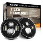 Sunpie Black 7″ Round LED Projection Headlights Kit for Jeep Wrangler Jk TJ LJ Rubicon Sahara Willys Hummer H1 H2