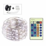 FUNHOUR LED String Lights 33ft 100LED Silver Wire Dimmable with Remote DC Power Control Xmas Waterproof Decorative Fairy LED Lights String for Christmas Outdoor,Wedding,Home,Party,Patio,Garden(White)