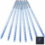 Vmanoo LED Outdoor Lights 8 Tube Meteor Shower Rain Lights Solar Powered Icicle Raindrop Snow Falling Lights Cascading Lighting for Garden Outdoor Patio Holiday Party Halloween Decoration (Blue)