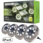 Solar Powered Ground Lights, Solar Path Lights Outdoor LED Waterproof Garden Landscape Spike Lighting for Yard Driveway Lawn Pathway Walkway Disk Lights- White/Warm White (White 4 PACK)