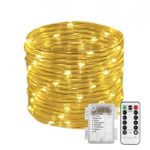 B-right 46ft Rope String Lights, Battery Powered Remote 8 Modes/Dimmable/Timer, Waterproof Decorative Lights for Bedroom Patio Festival Party Garden Tree (Warm White)