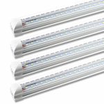 8ft LED Shop Light Fixture,72w 7200 Lumens 6000K Cooler Light,Hight Output Tube Light,Double Sided V Shape T8 Integrated 8 Foot Led Bulbs for Garage,Warehouse,Plug and Play,Clear Lens (4-Pack)