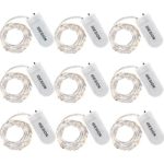 KINGTOP Led String Lights 9 Pack Fairy Micro Lights 2M 20 LEDs Battery Powered Silver Wire Waterproof Lights for Holiday Party Wedding Table Bottle Decoration(Warm white 9 pack)