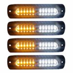 4pcs Ultra Slim 12-LED Surface Mount Grille Flashing Strobe Lights for Truck Car Vehicle Mini LED Light-Head Emergency Beacon Hazard Warning lights 12-24V (Amber/White)