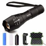 JCHope LED Flashlight, Rechargeable 18650 Lithium Ion Battery and Charger, 5 Modes Zoomable Adjustable Focus For Hiking, Camping