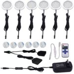 Aiboo 12V LED Under Cabinet Lights Kit 6 Pack Black Cord Aluminum Puck Lamps for Kitchen Counter Closet Lighting with Wireless Dimmable RF Remote Control(6 Lights, Warm white)