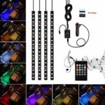 Car LED Strip Lights,Unpopular 4pcs 72 LED DC12V Waterproof Car Interior Music Multicolor LED Under Dash Lighting Kit with Sound Active Function,Wireless Remote Control(4x18LED With Cigarette Lighter)