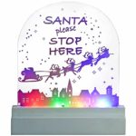 WeRChristmas Santa Please Stop Here Sign Led Lights Acrylic Table Plaque – Multi-Colour