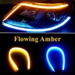 2Pcs 24 Inches Dual Colors Blue/Sequence Amber LED Strip Light, YANF Waterproof Flexible Car Daytime Running Light Strip DRL Switchback Headlight and Flowing Turn Signal Light – Easy Paste Install