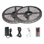 LED Strip Lights Kit ATTUOSUN 32.8ft/10M 300Leds SMD5050 RGB Waterproof LED Rope Light with Sponge Adhesive, 44Key Dual Head Dual Panel IR Remote Controller, DC12V Power Supply for Indoor and Outdoor
