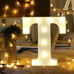 Vacally LED light，Alphabet Letter Lights LED Light Up White Plastic Letters Standing Hanging A -Z & Wedding Birthday Decorate (T)